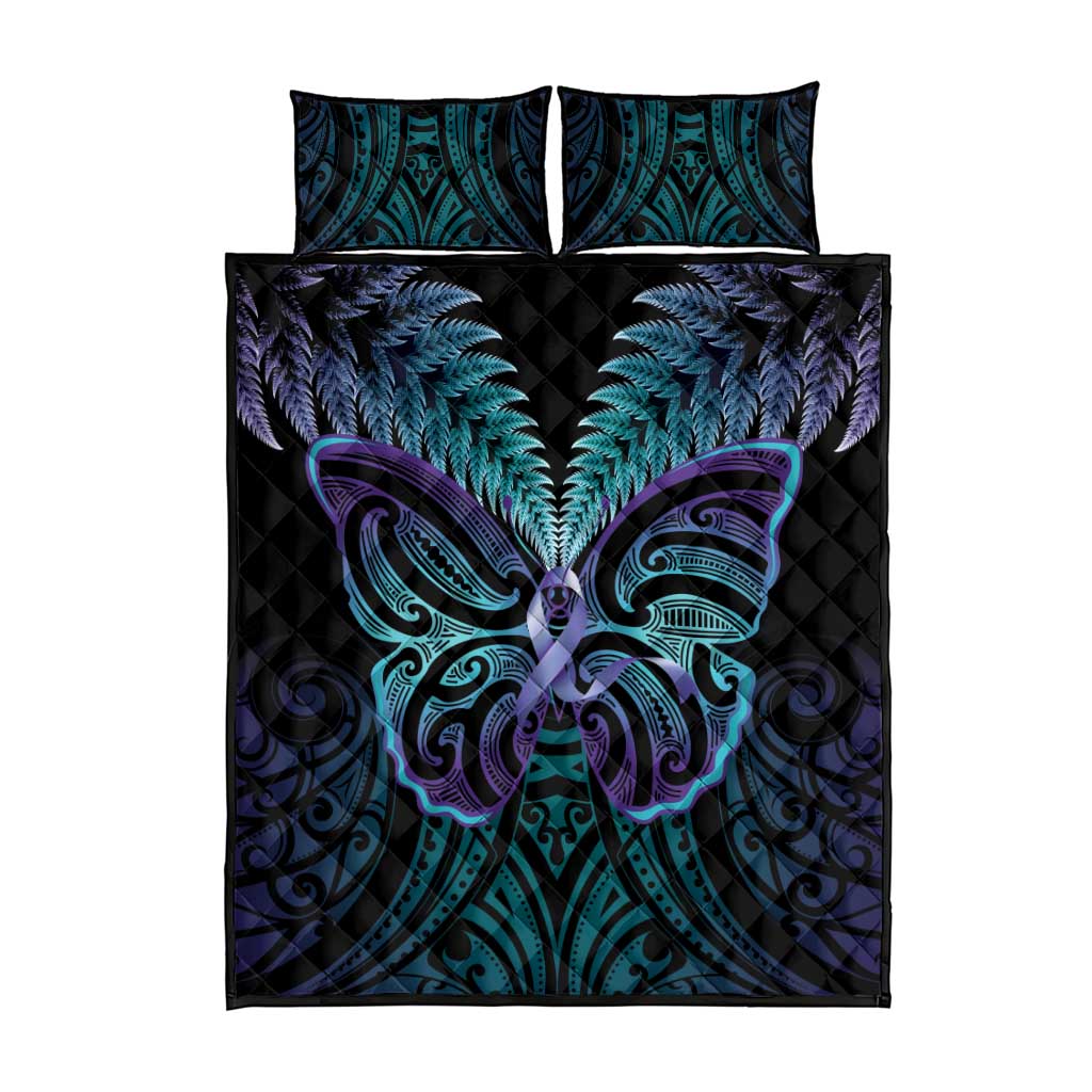 Suicide Prevention New Zealand Quilt Bed Set Aotearoa Maori Butterfly Mix Silver Fern - Aussie Hoodie