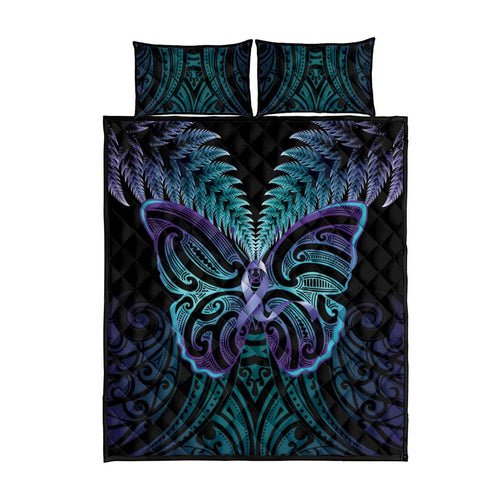 Suicide Prevention New Zealand Quilt Bed Set Aotearoa Maori Butterfly Mix Silver Fern - Aussie Hoodie