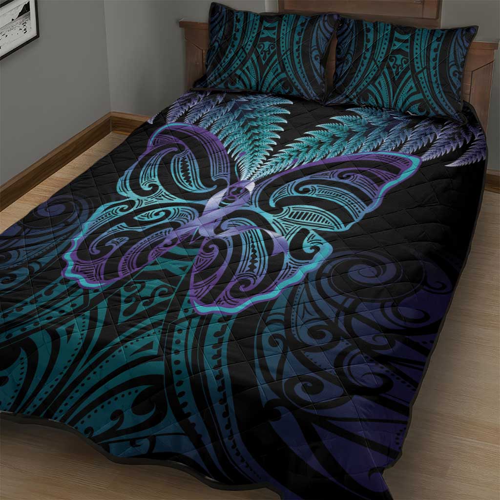 Suicide Prevention New Zealand Quilt Bed Set Aotearoa Maori Butterfly Mix Silver Fern - Aussie Hoodie