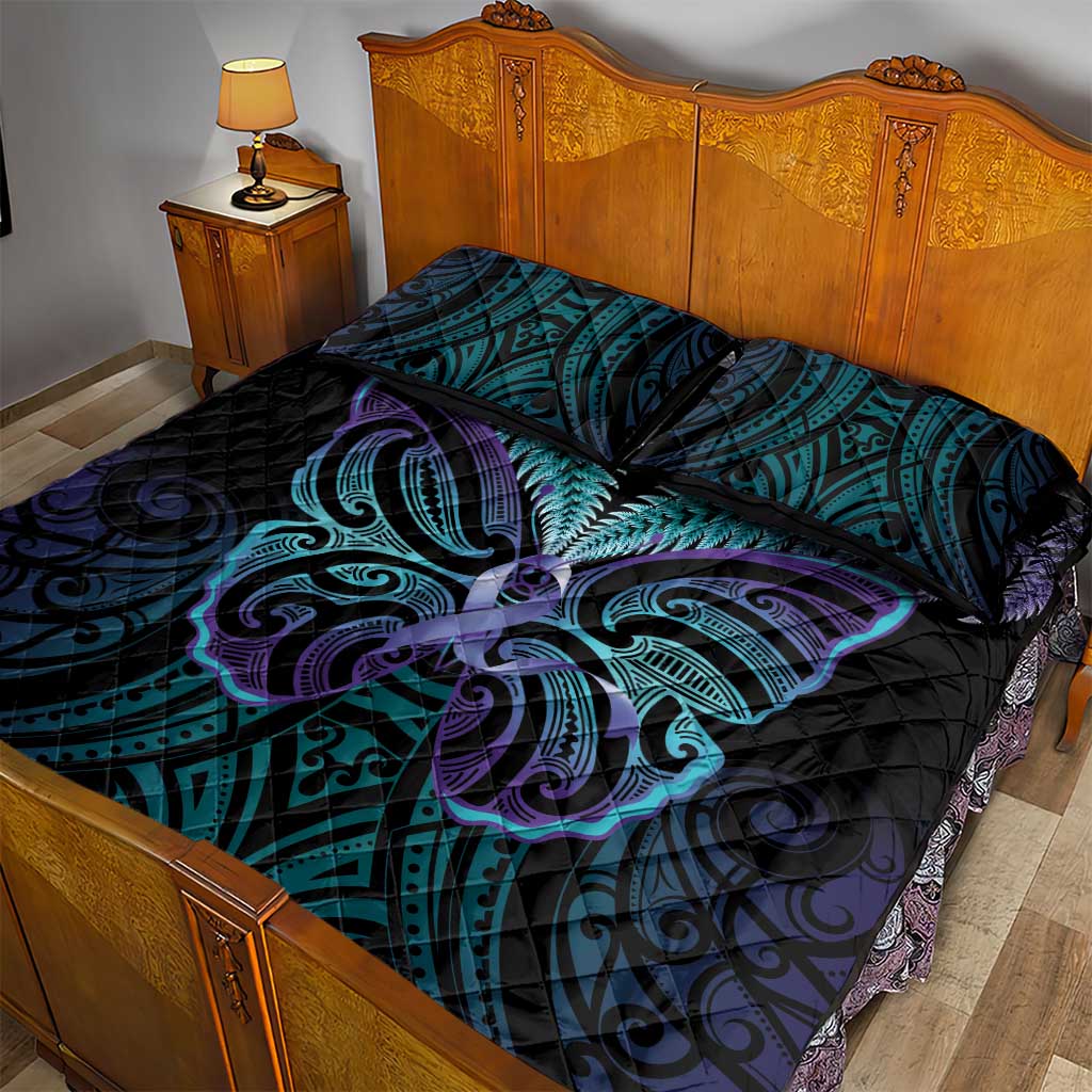 Suicide Prevention New Zealand Quilt Bed Set Aotearoa Maori Butterfly Mix Silver Fern - Aussie Hoodie