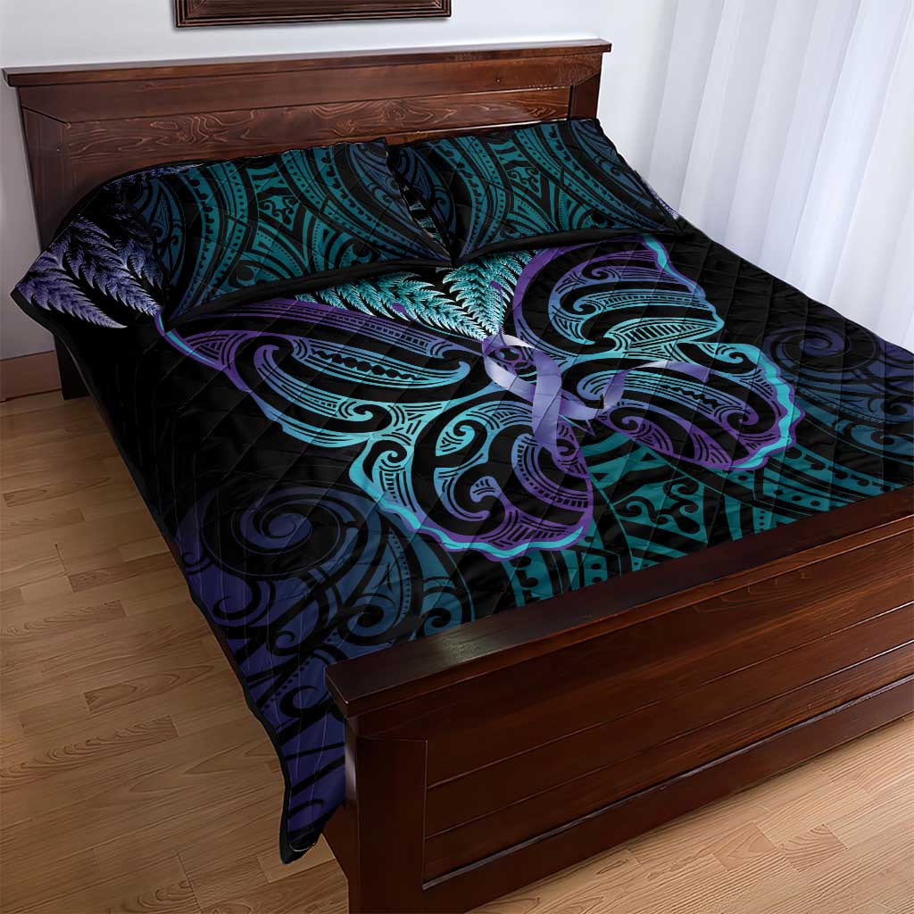 Suicide Prevention New Zealand Quilt Bed Set Aotearoa Maori Butterfly Mix Silver Fern - Aussie Hoodie