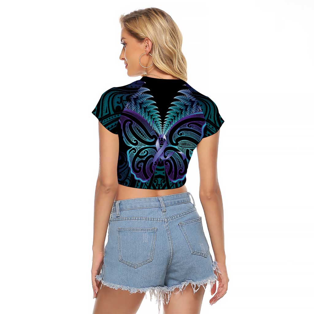 Suicide Prevention New Zealand Raglan Cropped T Shirt Aotearoa Maori Butterfly Mix Silver Fern - Aussie Hoodie