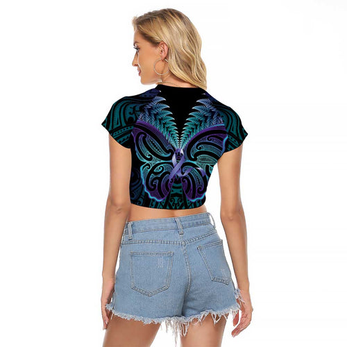 Suicide Prevention New Zealand Raglan Cropped T Shirt Aotearoa Maori Butterfly Mix Silver Fern - Aussie Hoodie