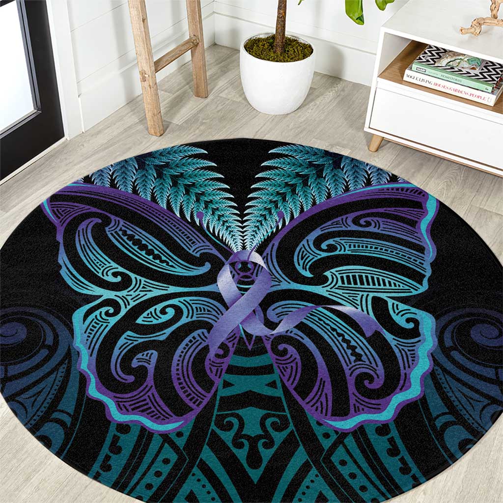 Suicide Prevention New Zealand Round Carpet Aotearoa Maori Butterfly Mix Silver Fern - Aussie Hoodie
