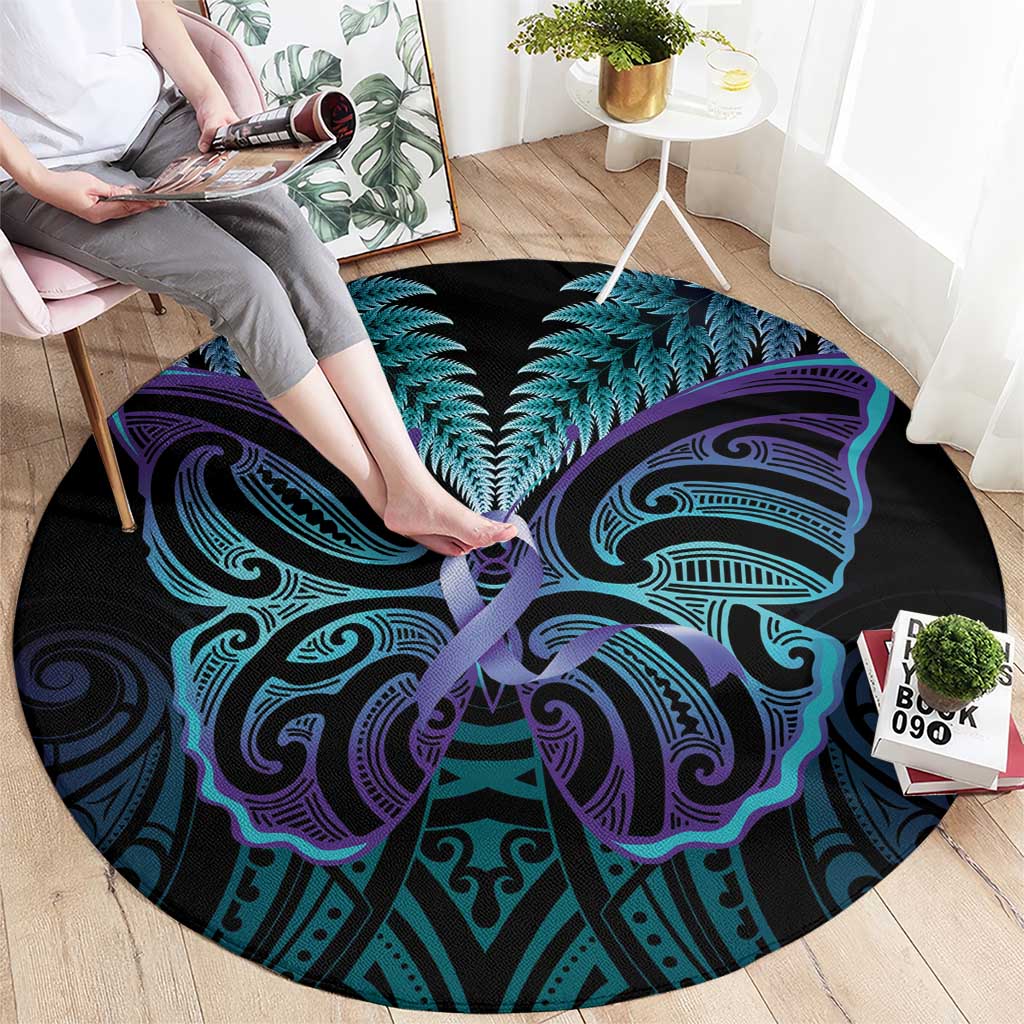 Suicide Prevention New Zealand Round Carpet Aotearoa Maori Butterfly Mix Silver Fern - Aussie Hoodie