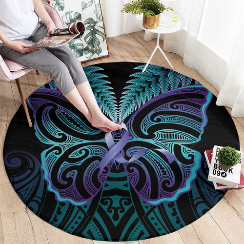Suicide Prevention New Zealand Round Carpet Aotearoa Maori Butterfly Mix Silver Fern - Aussie Hoodie