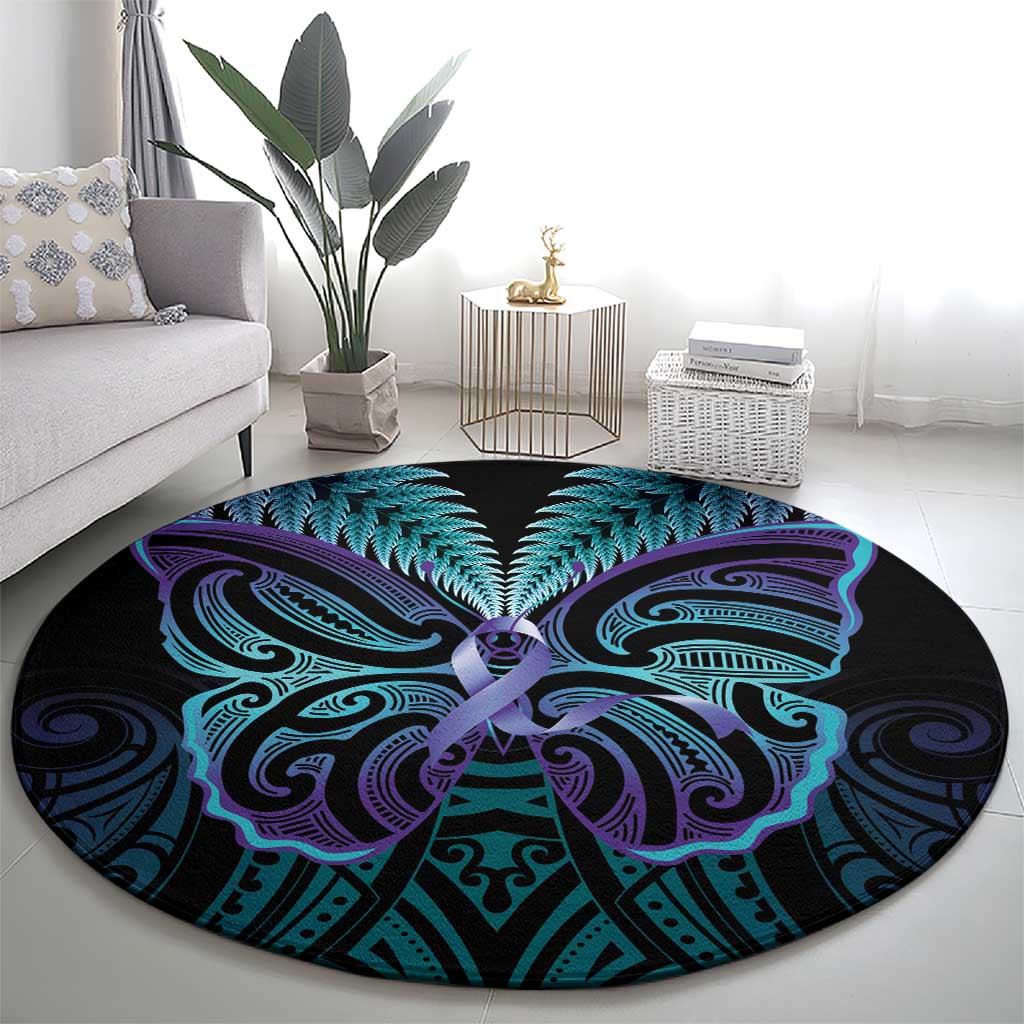 Suicide Prevention New Zealand Round Carpet Aotearoa Maori Butterfly Mix Silver Fern - Aussie Hoodie