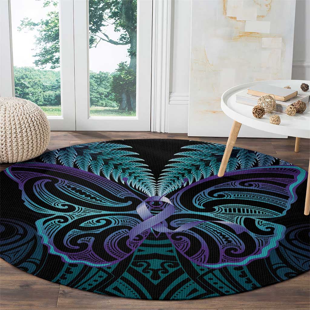 Suicide Prevention New Zealand Round Carpet Aotearoa Maori Butterfly Mix Silver Fern - Aussie Hoodie
