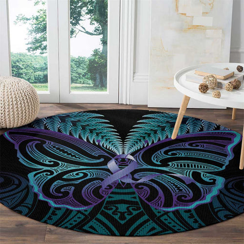Suicide Prevention New Zealand Round Carpet Aotearoa Maori Butterfly Mix Silver Fern - Aussie Hoodie