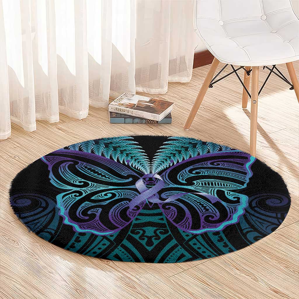 Suicide Prevention New Zealand Round Carpet Aotearoa Maori Butterfly Mix Silver Fern - Aussie Hoodie