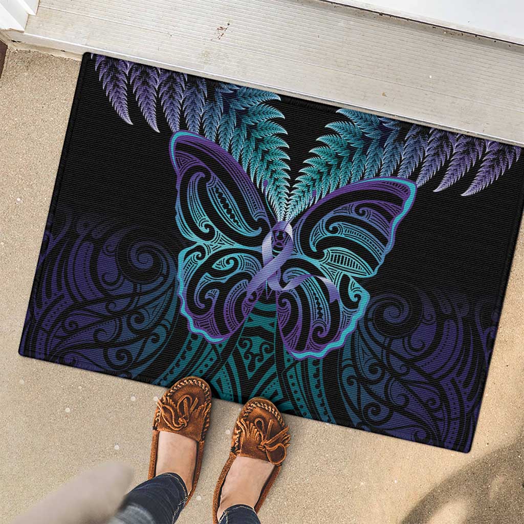 Suicide Prevention New Zealand Rubber Doormat Aotearoa Maori Butterfly Mix Silver Fern - Aussie Hoodie