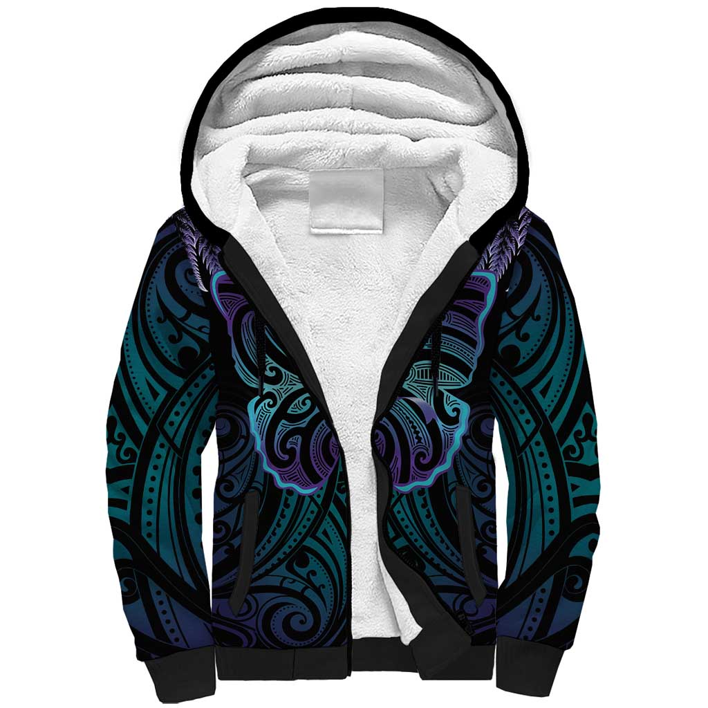 Suicide Prevention New Zealand Sherpa Hoodie Aotearoa Maori Butterfly Mix Silver Fern - Aussie Hoodie