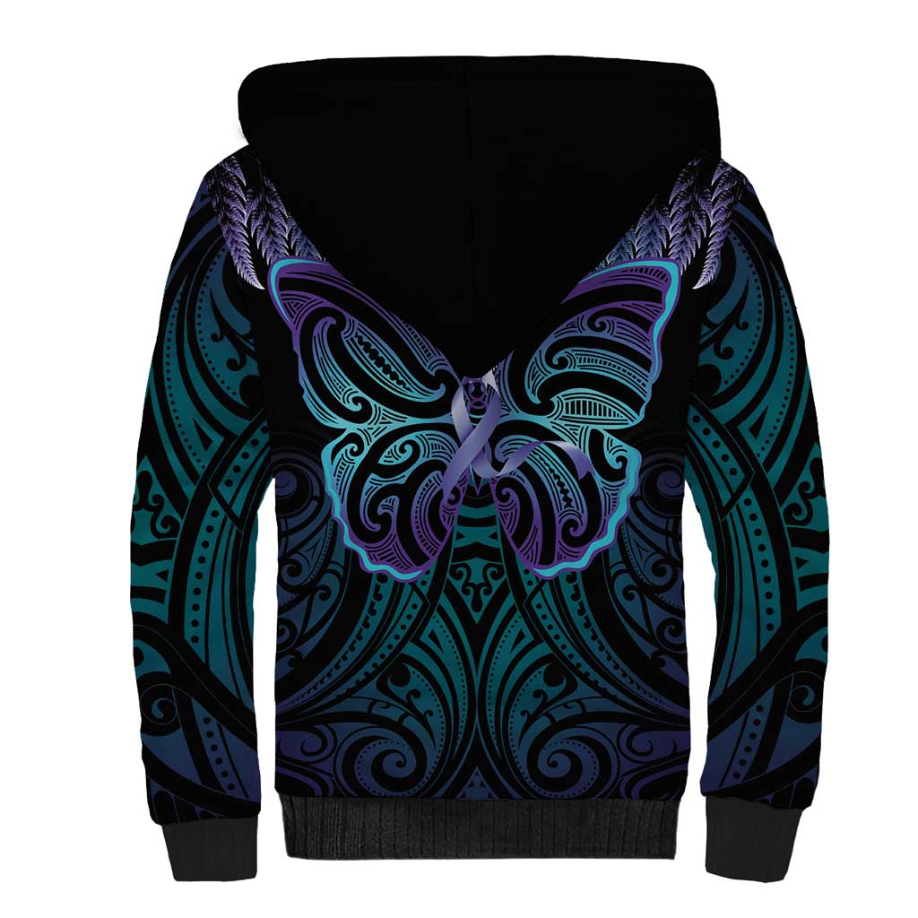 Suicide Prevention New Zealand Sherpa Hoodie Aotearoa Maori Butterfly Mix Silver Fern - Aussie Hoodie