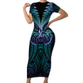 Suicide Prevention New Zealand Short Sleeve Bodycon Dress Aotearoa Maori Butterfly Mix Silver Fern - Aussie Hoodie