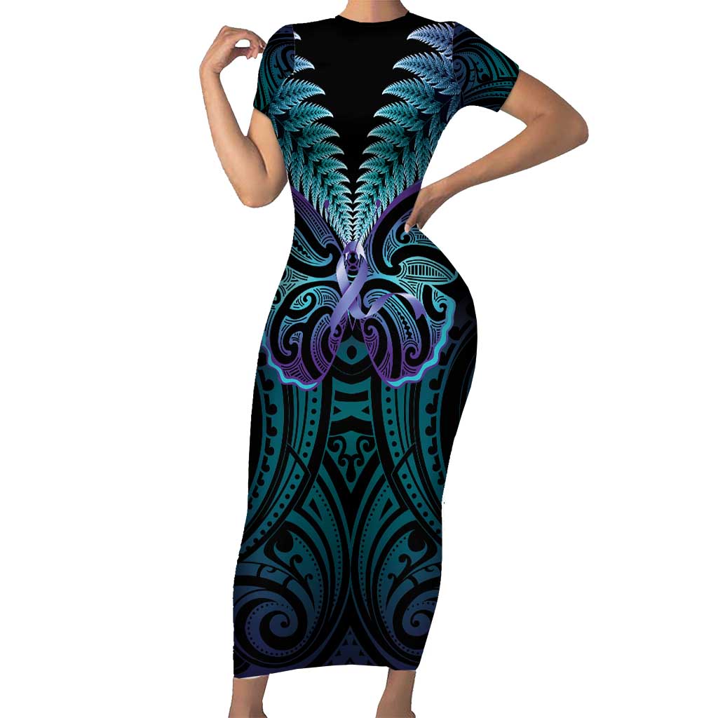 Suicide Prevention New Zealand Short Sleeve Bodycon Dress Aotearoa Maori Butterfly Mix Silver Fern - Aussie Hoodie