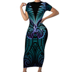Suicide Prevention New Zealand Short Sleeve Bodycon Dress Aotearoa Maori Butterfly Mix Silver Fern - Aussie Hoodie