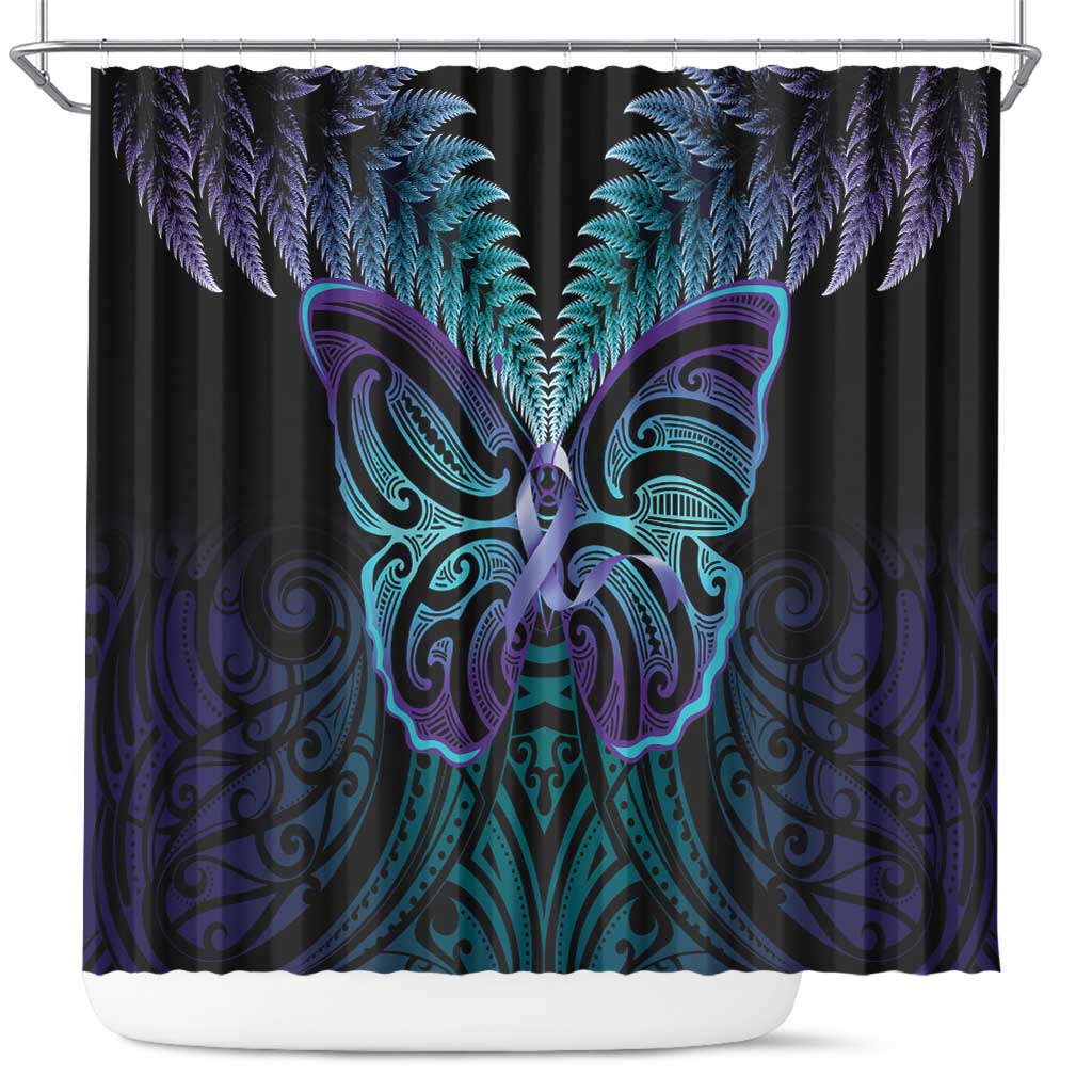 Suicide Prevention New Zealand Shower Curtain Aotearoa Maori Butterfly Mix Silver Fern - Aussie Hoodie