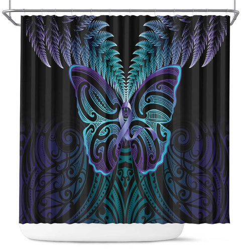 Suicide Prevention New Zealand Shower Curtain Aotearoa Maori Butterfly Mix Silver Fern - Aussie Hoodie