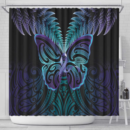 Suicide Prevention New Zealand Shower Curtain Aotearoa Maori Butterfly Mix Silver Fern - Aussie Hoodie