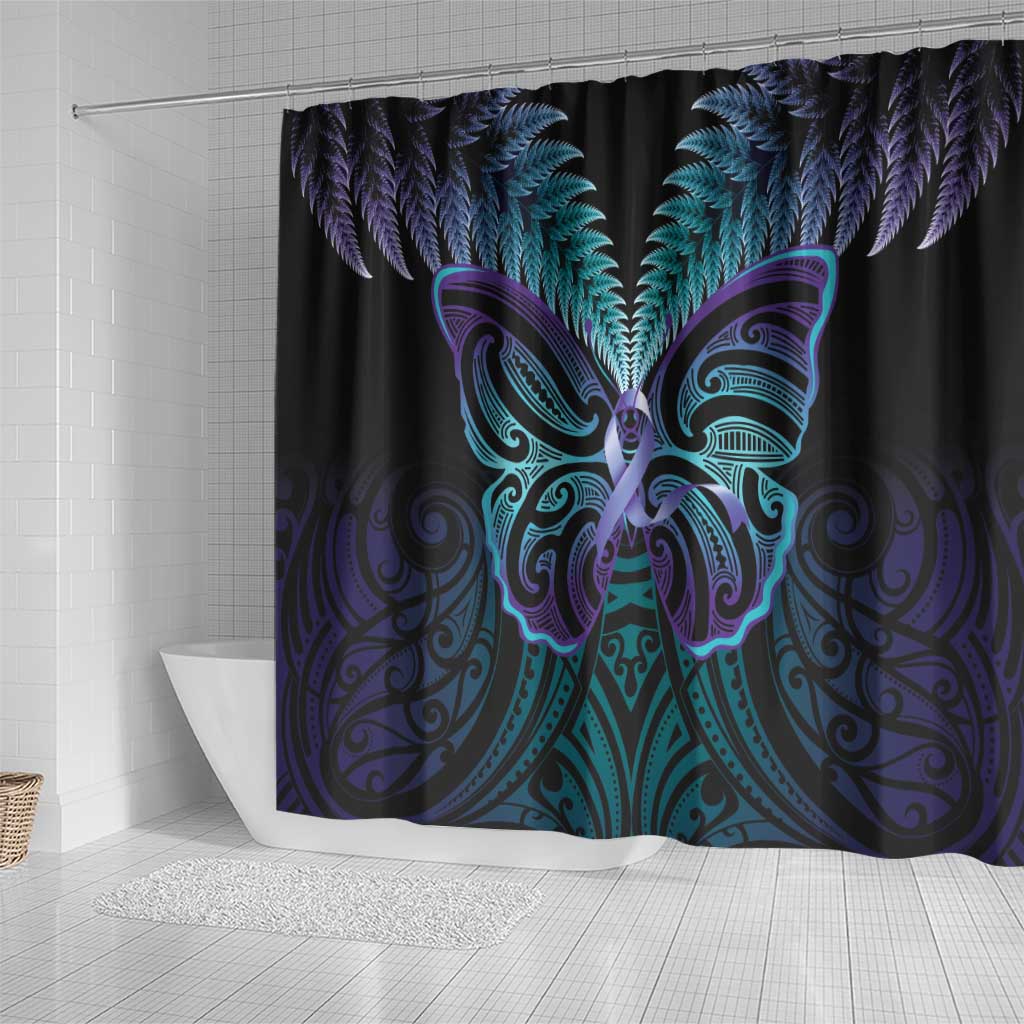 Suicide Prevention New Zealand Shower Curtain Aotearoa Maori Butterfly Mix Silver Fern - Aussie Hoodie
