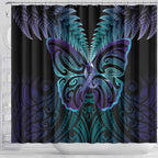 Suicide Prevention New Zealand Shower Curtain Aotearoa Maori Butterfly Mix Silver Fern - Aussie Hoodie