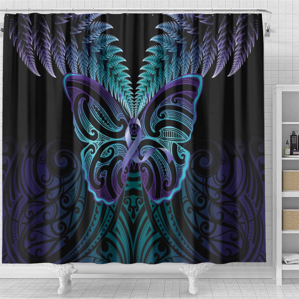 Suicide Prevention New Zealand Shower Curtain Aotearoa Maori Butterfly Mix Silver Fern - Aussie Hoodie