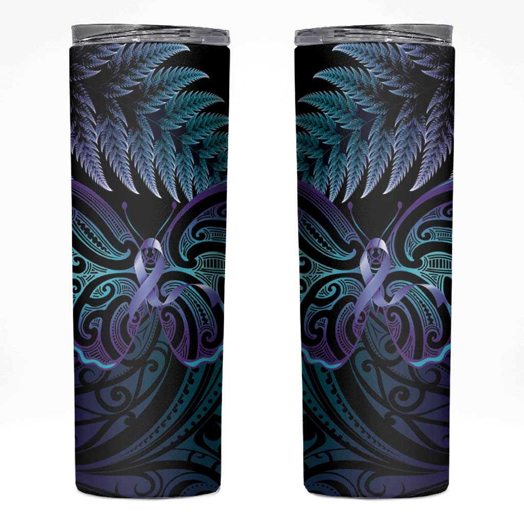 Suicide Prevention New Zealand Skinny Tumbler Aotearoa Maori Butterfly Mix Silver Fern - Aussie Hoodie