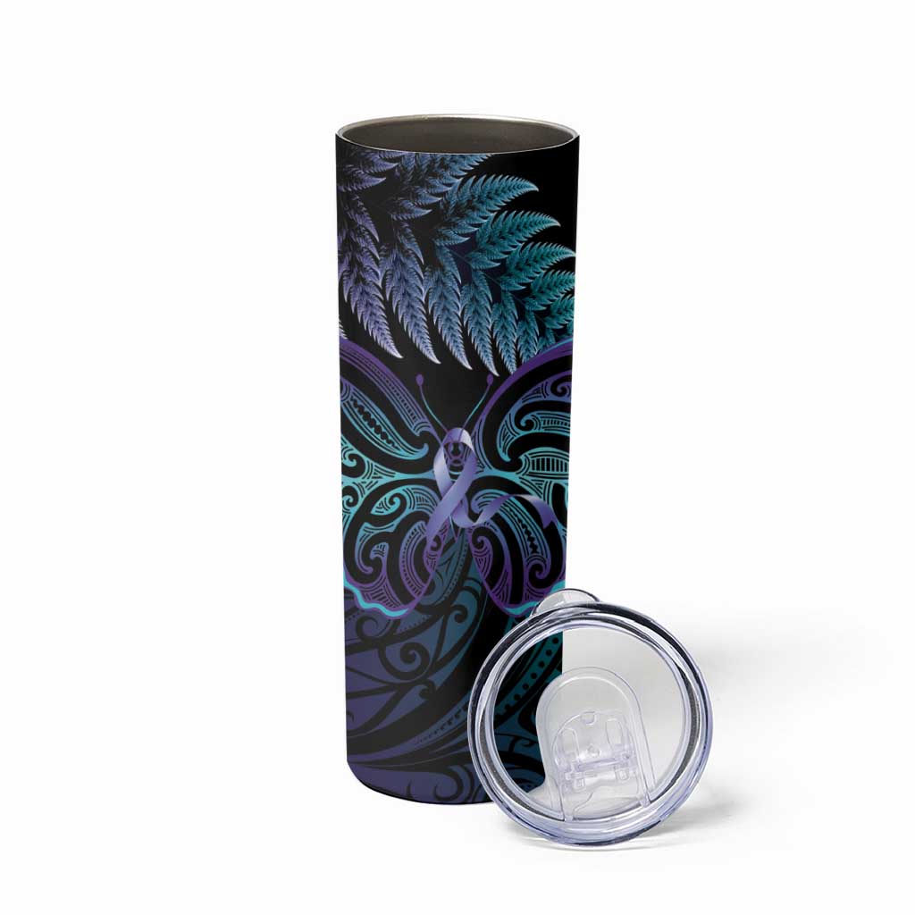 Suicide Prevention New Zealand Skinny Tumbler Aotearoa Maori Butterfly Mix Silver Fern - Aussie Hoodie