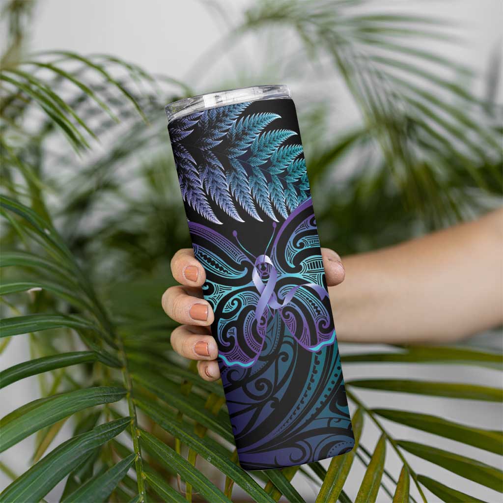 Suicide Prevention New Zealand Skinny Tumbler Aotearoa Maori Butterfly Mix Silver Fern - Aussie Hoodie