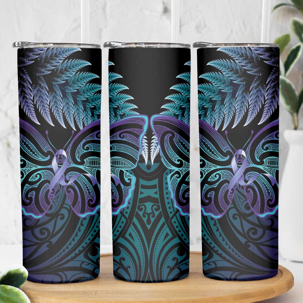 Suicide Prevention New Zealand Skinny Tumbler Aotearoa Maori Butterfly Mix Silver Fern - Aussie Hoodie