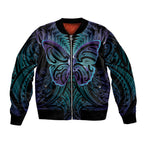 Suicide Prevention New Zealand Sleeve Zip Bomber Jacket Aotearoa Maori Butterfly Mix Silver Fern - Aussie Hoodie