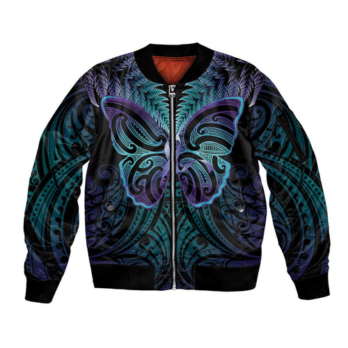 Suicide Prevention New Zealand Sleeve Zip Bomber Jacket Aotearoa Maori Butterfly Mix Silver Fern - Aussie Hoodie