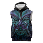 Suicide Prevention New Zealand Sleeveless Hoodie Aotearoa Maori Butterfly Mix Silver Fern - Aussie Hoodie