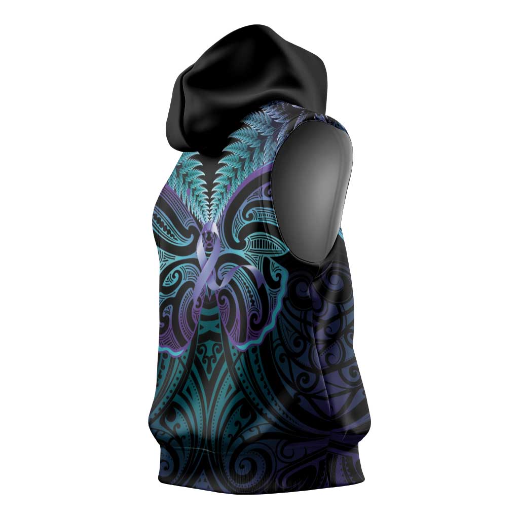 Suicide Prevention New Zealand Sleeveless Hoodie Aotearoa Maori Butterfly Mix Silver Fern - Aussie Hoodie