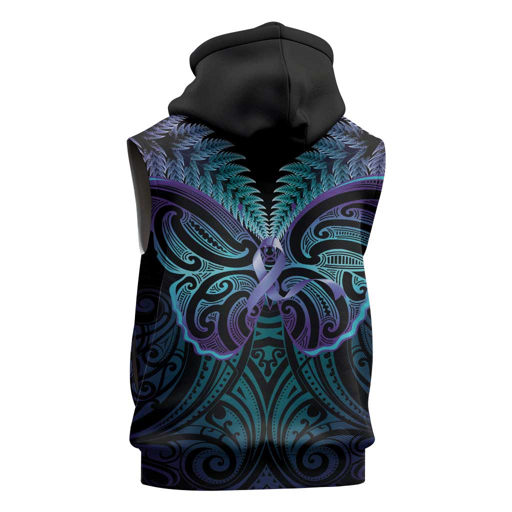 Suicide Prevention New Zealand Sleeveless Zip Hoodie Aotearoa Maori Butterfly Mix Silver Fern - Aussie Hoodie