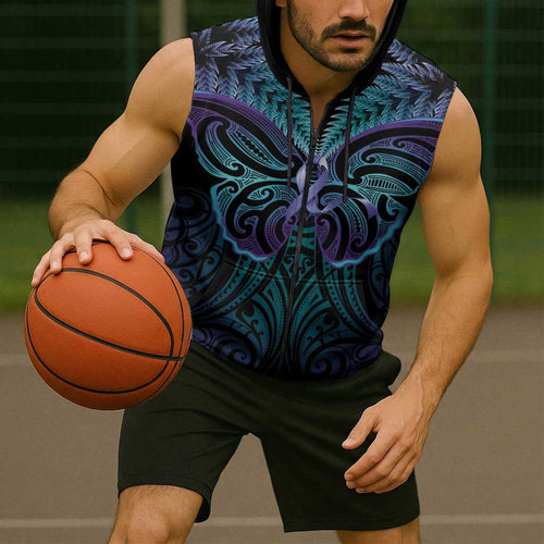 Suicide Prevention New Zealand Sleeveless Zip Hoodie Aotearoa Maori Butterfly Mix Silver Fern LT14