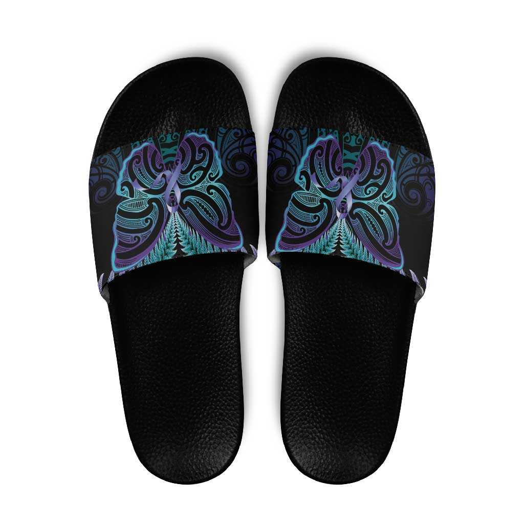 Suicide Prevention New Zealand Slide Sandals Aotearoa Maori Butterfly Mix Silver Fern - Aussie Hoodie