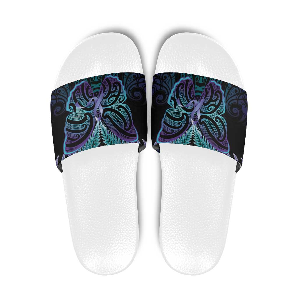 Suicide Prevention New Zealand Slide Sandals Aotearoa Maori Butterfly Mix Silver Fern - Aussie Hoodie