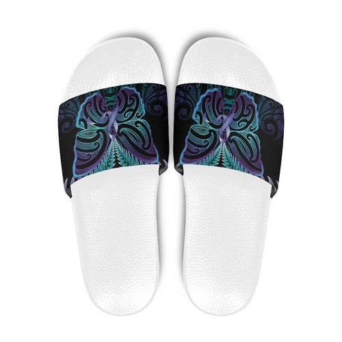 Suicide Prevention New Zealand Slide Sandals Aotearoa Maori Butterfly Mix Silver Fern - Aussie Hoodie