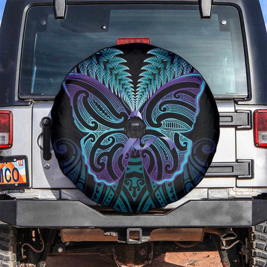 Suicide Prevention New Zealand Spare Tire Cover Aotearoa Maori Butterfly Mix Silver Fern - Aussie Hoodie