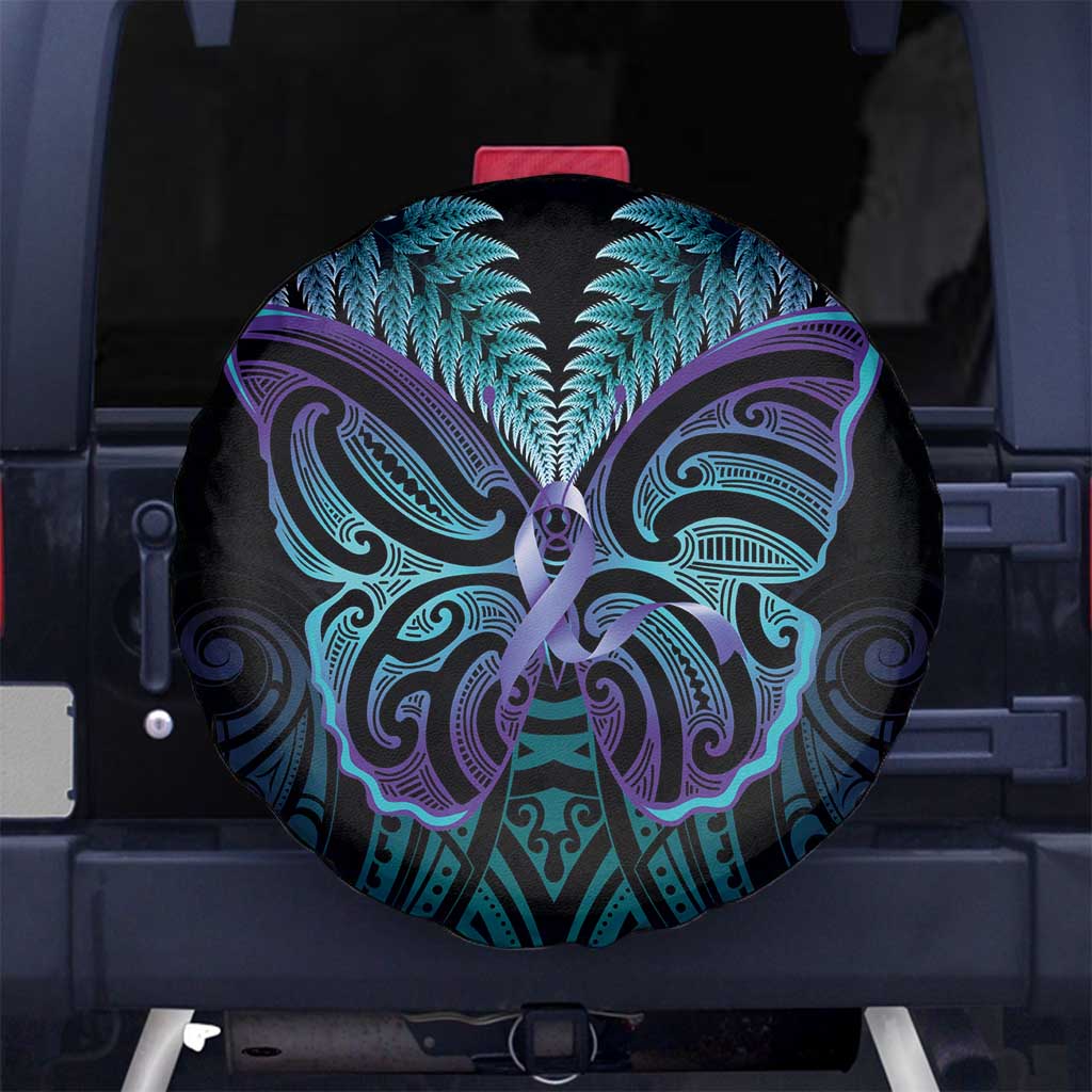 Suicide Prevention New Zealand Spare Tire Cover Aotearoa Maori Butterfly Mix Silver Fern - Aussie Hoodie