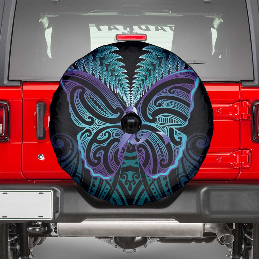 Suicide Prevention New Zealand Spare Tire Cover Aotearoa Maori Butterfly Mix Silver Fern - Aussie Hoodie