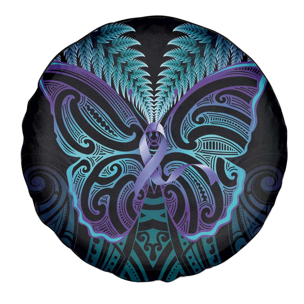 Suicide Prevention New Zealand Spare Tire Cover Aotearoa Maori Butterfly Mix Silver Fern - Aussie Hoodie