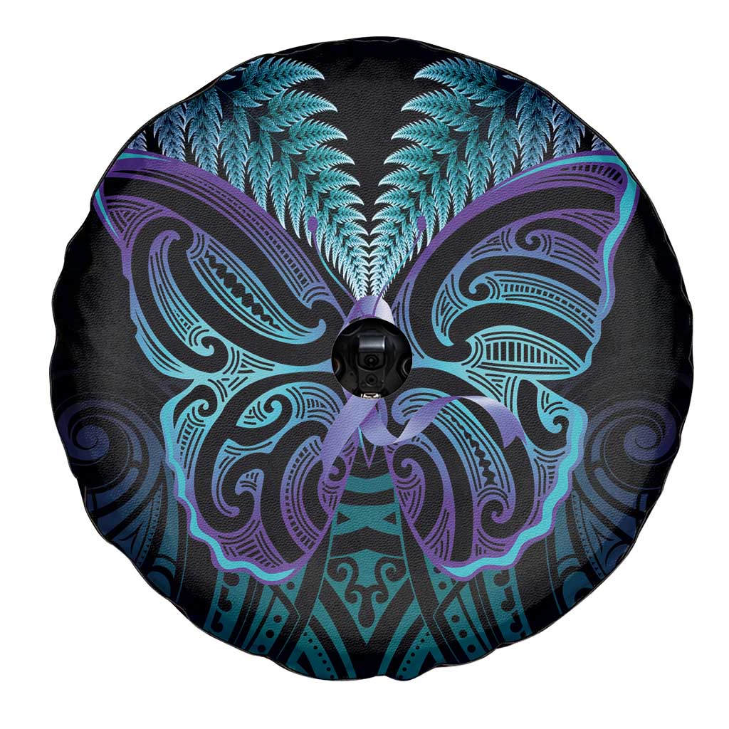 Suicide Prevention New Zealand Spare Tire Cover Aotearoa Maori Butterfly Mix Silver Fern - Aussie Hoodie