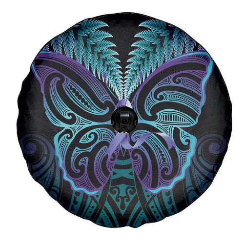 Suicide Prevention New Zealand Spare Tire Cover Aotearoa Maori Butterfly Mix Silver Fern - Aussie Hoodie