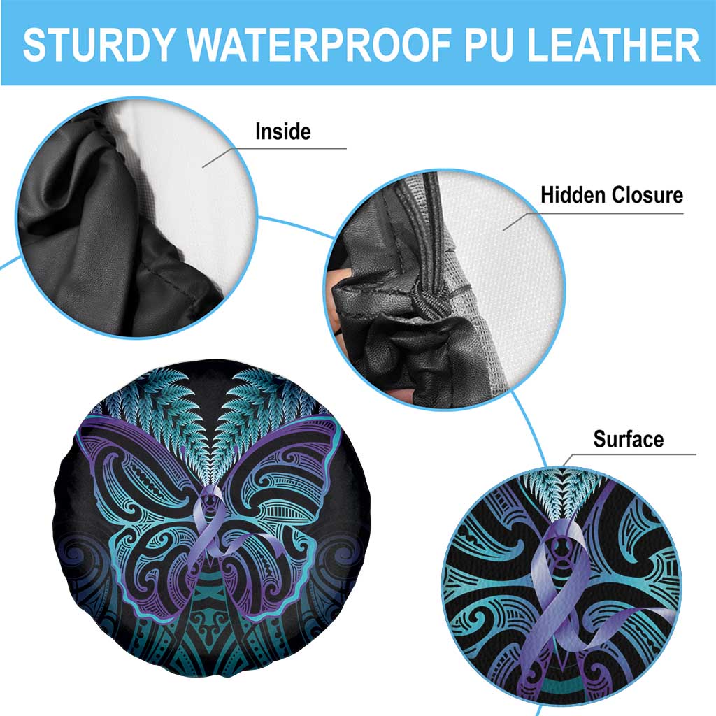Suicide Prevention New Zealand Spare Tire Cover Aotearoa Maori Butterfly Mix Silver Fern - Aussie Hoodie