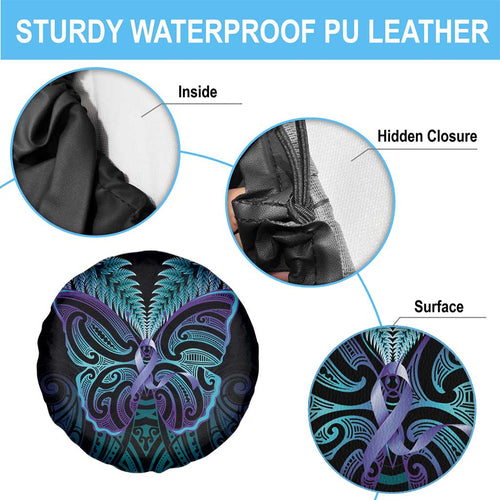 Suicide Prevention New Zealand Spare Tire Cover Aotearoa Maori Butterfly Mix Silver Fern - Aussie Hoodie