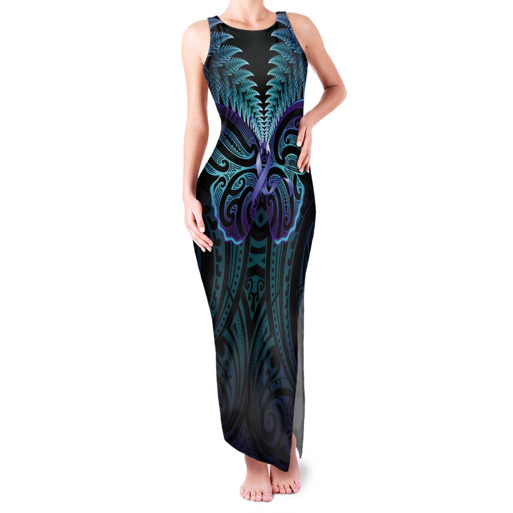 Suicide Prevention New Zealand Tank Maxi Dress Aotearoa Maori Butterfly Mix Silver Fern - Aussie Hoodie