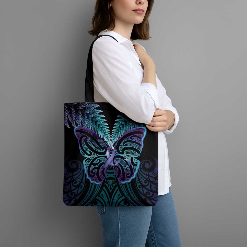 Suicide Prevention New Zealand Tote Bag Aotearoa Maori Butterfly Mix Silver Fern - Aussie Hoodie