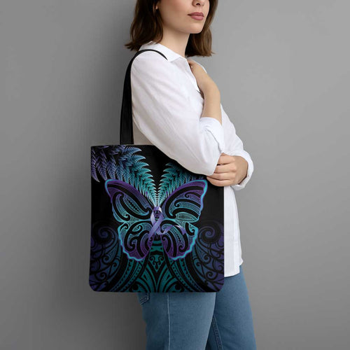 Suicide Prevention New Zealand Tote Bag Aotearoa Maori Butterfly Mix Silver Fern - Aussie Hoodie